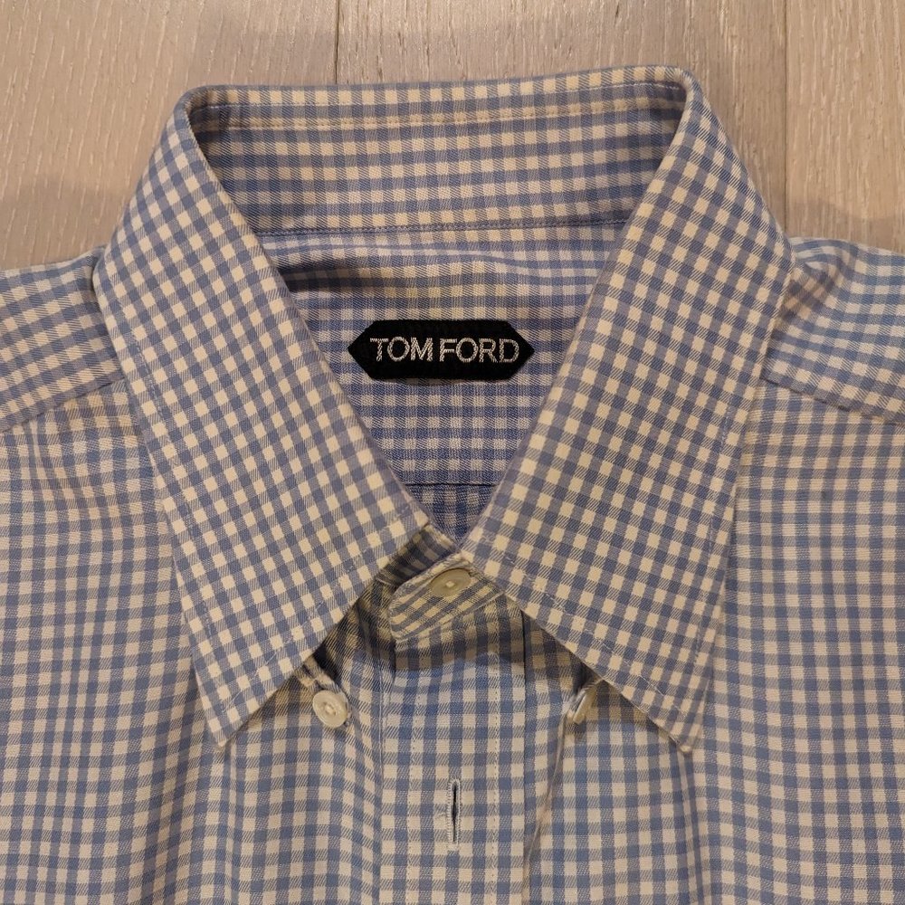TOM FORD Men's Gingham Slim Fit Button Down French Cuff Dress Shirt 16.5 35L